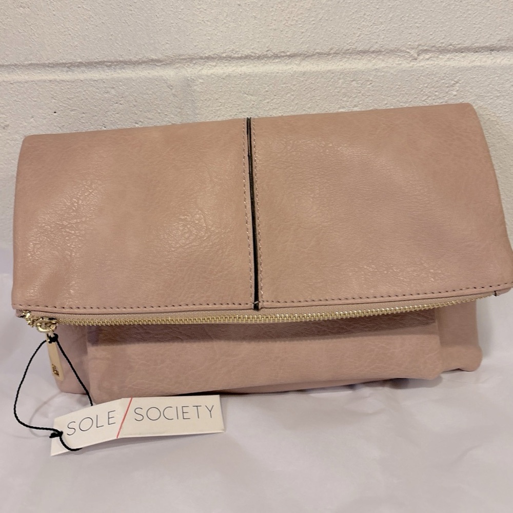 Sole Society blush pink fold over clutch bag